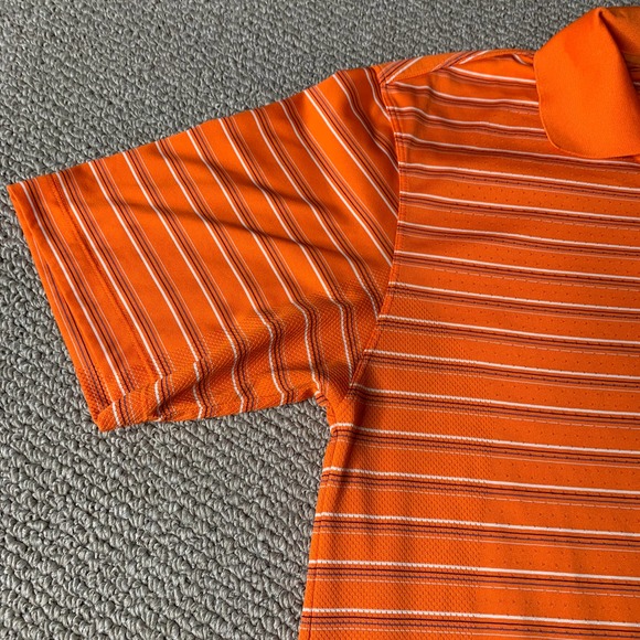 Nike Golf Mens Polo Shirt Size Medium Orange Striped FitDry Short Sleeves - Picture 3 of 12